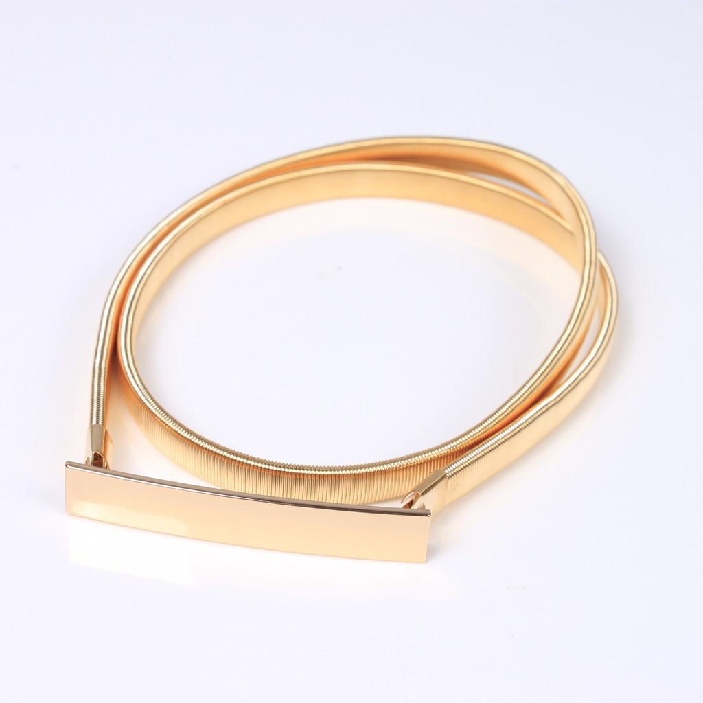 Formal Belt Leather Thin - İnce Elastik Bel Kemeri Altın Alaşımlı