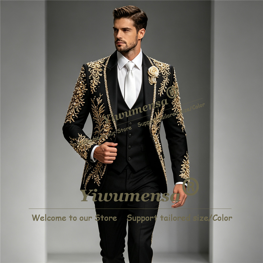 Men Formal Wear Wedding - Lüks Kristaller Boncuk işi Takım Elbise