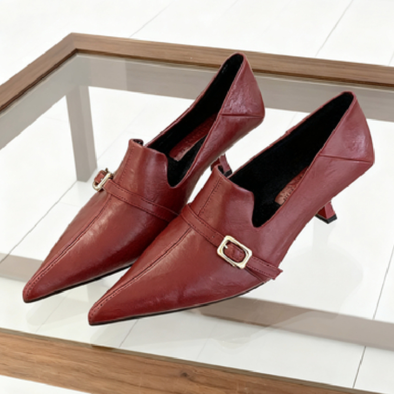 Formal Belt Leather Thin - Şık Kitten Topuklu Kadın Ayakkabıları Tokalı