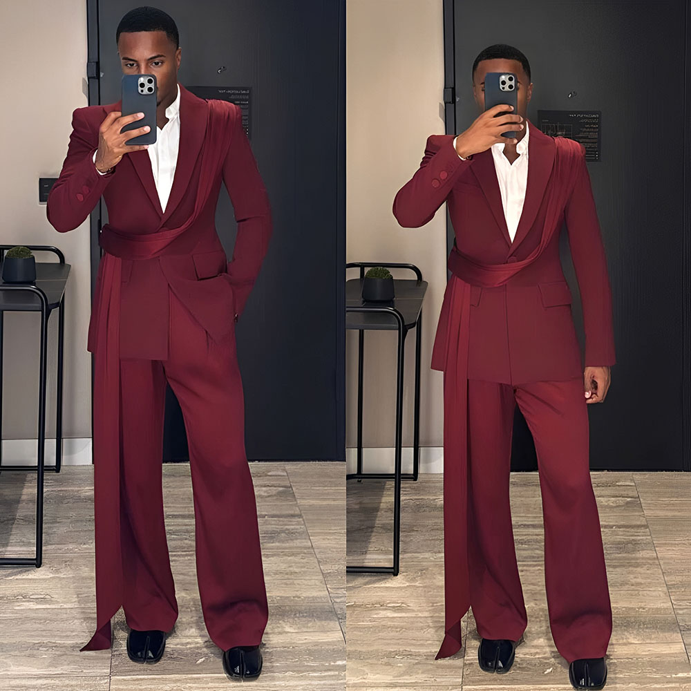 Men Formal Wear Wedding - Bordo Yeni erkek Takım Elbise 2