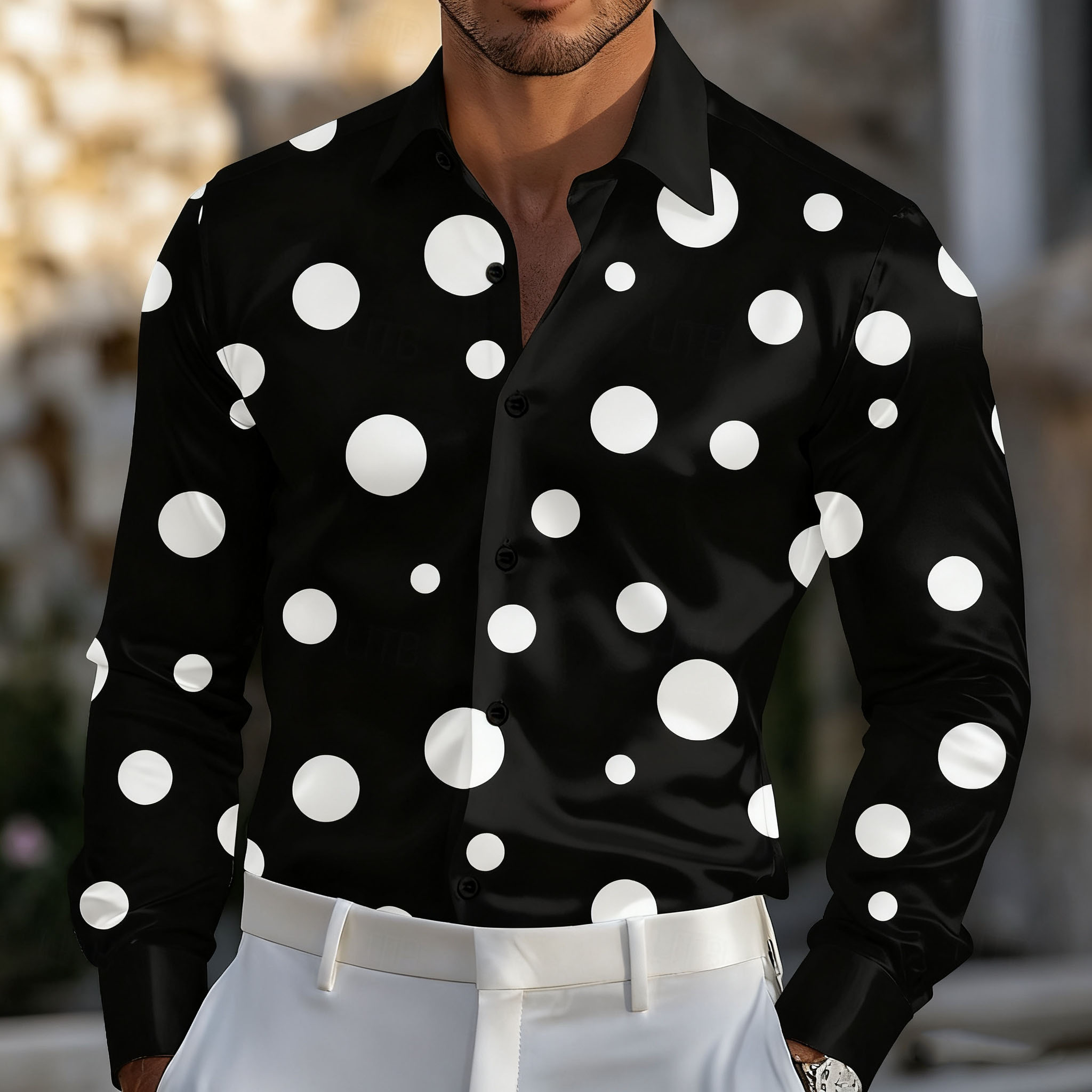 Men'S Holiday Formal Wear - Erkek Geometrik Puantiyeli Gömlek Resmi Gömlek