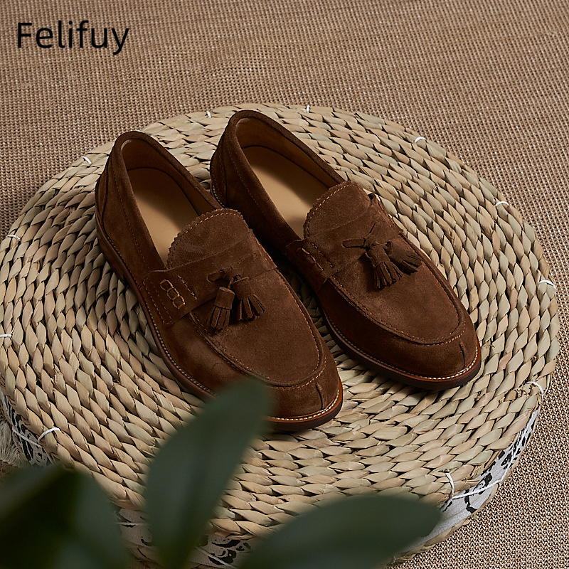 Men Formal Party Wear Dress - Yeni Kahverengi Erkek Düz Loaferlar İnek