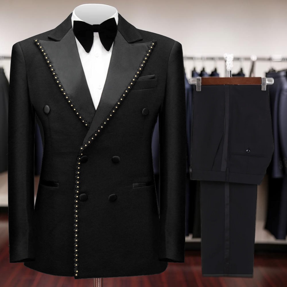 Men Formal Wear Wedding - Çift Düğmeli Boncuklu Resmi Takımlar Erkekler