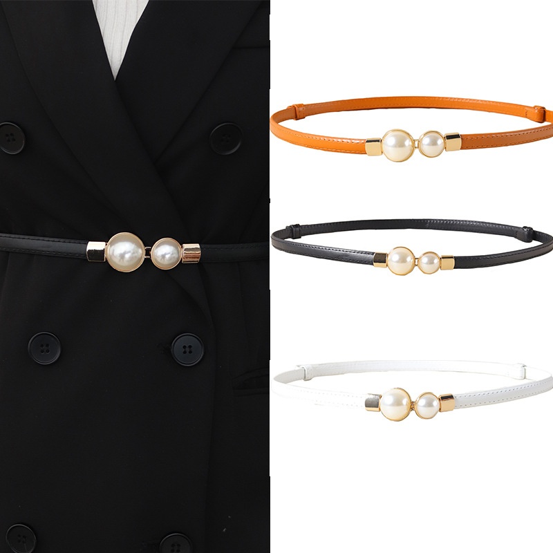 Formal Belt Leather Thin - Zarif Vintage İnci Bel Zinciri İnce