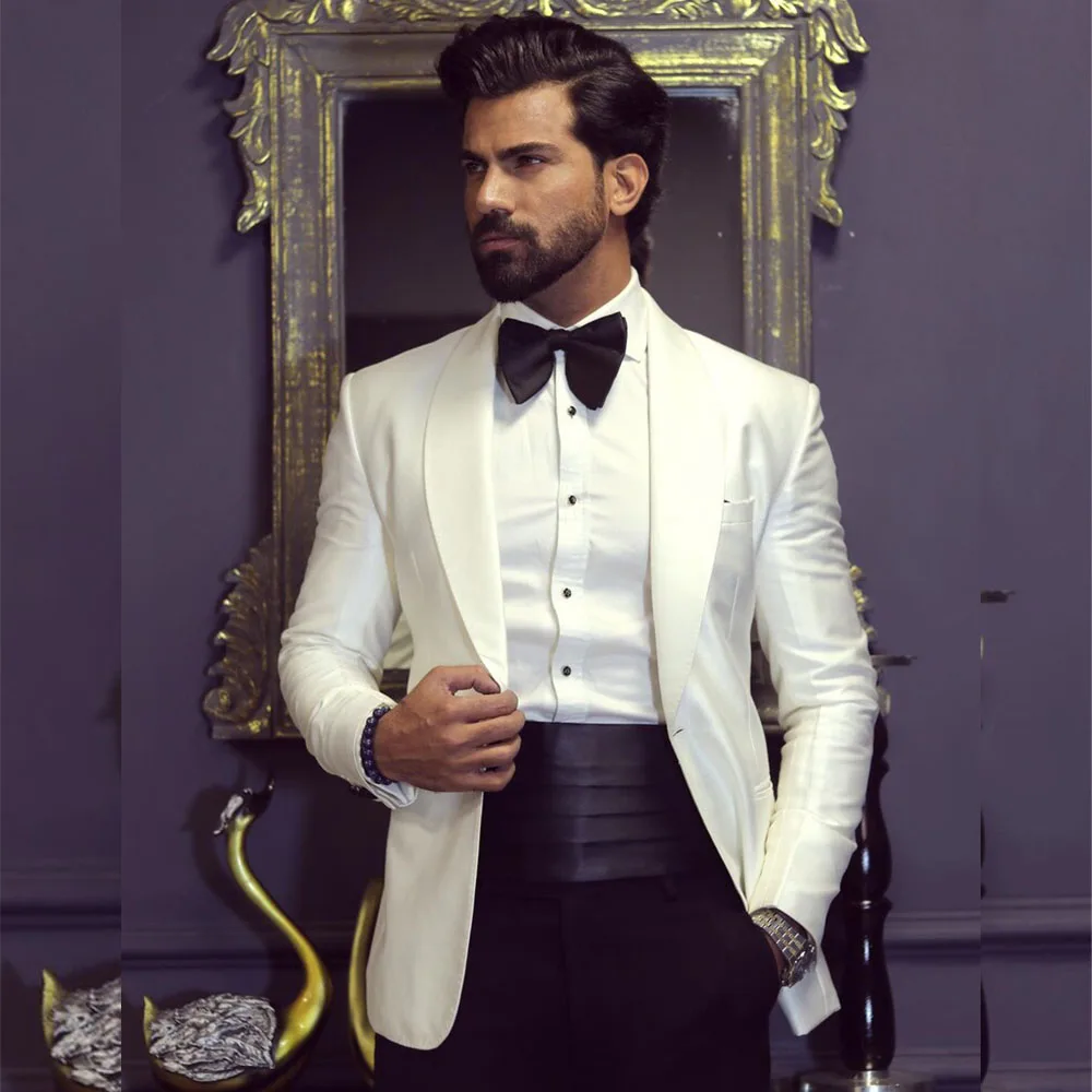 Men Formal Wear Wedding - Klasik İngiltere stil beyaz ceket siyah
