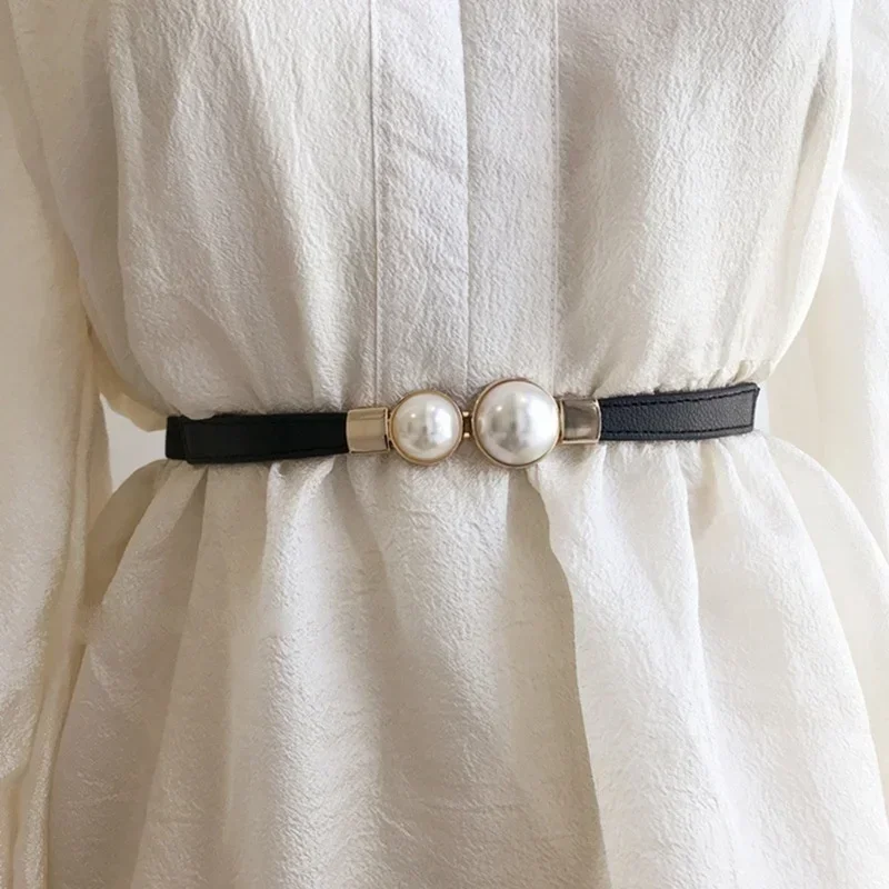 Formal Belt Leather Thin - Kadın Kemer Yaratıcı Çift Inci Deri