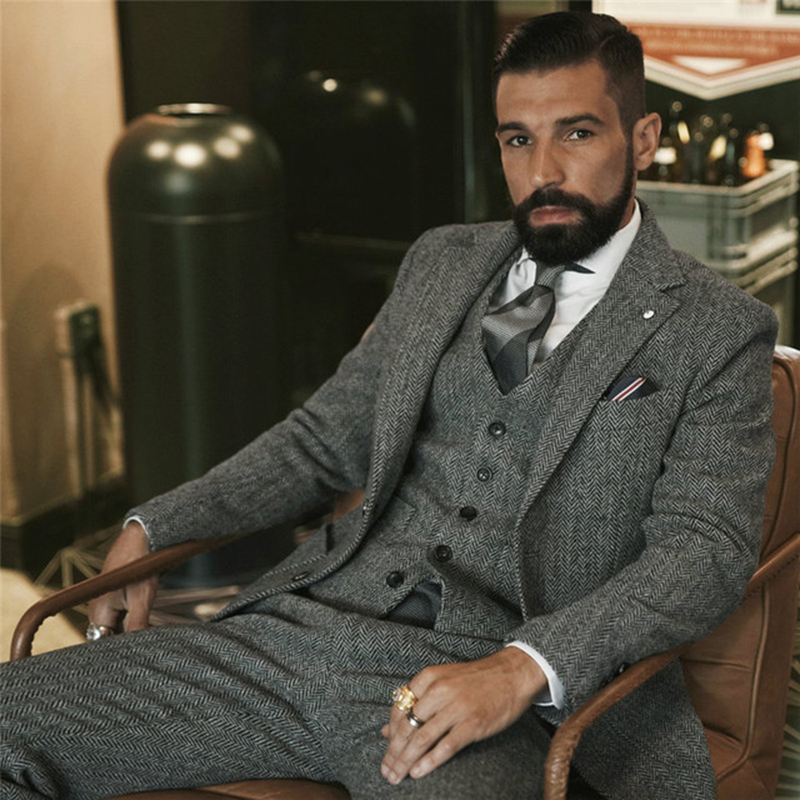 Men Formal Wear Wedding - Gri yün tüvit kış Suit erkekler