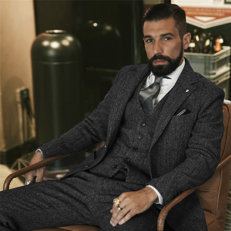 Gri yün tüvit kış Suit erkekle - Men Formal Wear Wedding incelemesi ve fiyatı